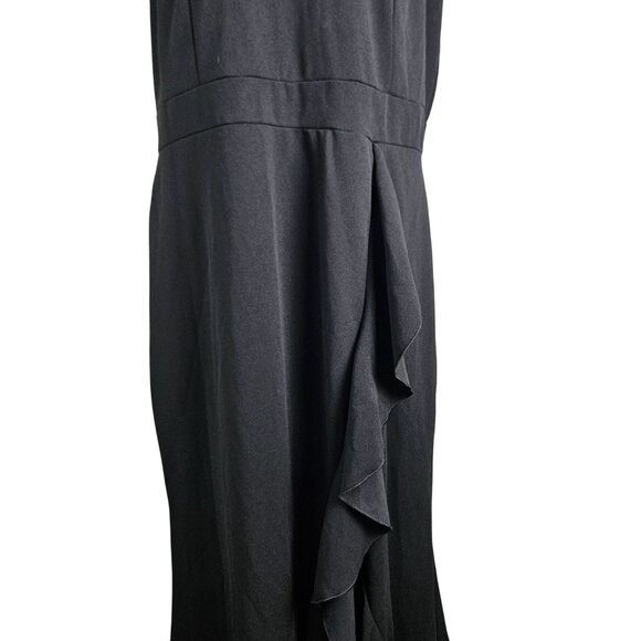 Elegant XXL Womens Black Formal Mermaid Sleeveless Halter Maxi Dress Ruffle - Picture 8 of 12